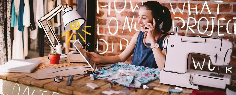 A person working at a desk with an overlay of various illustrations.