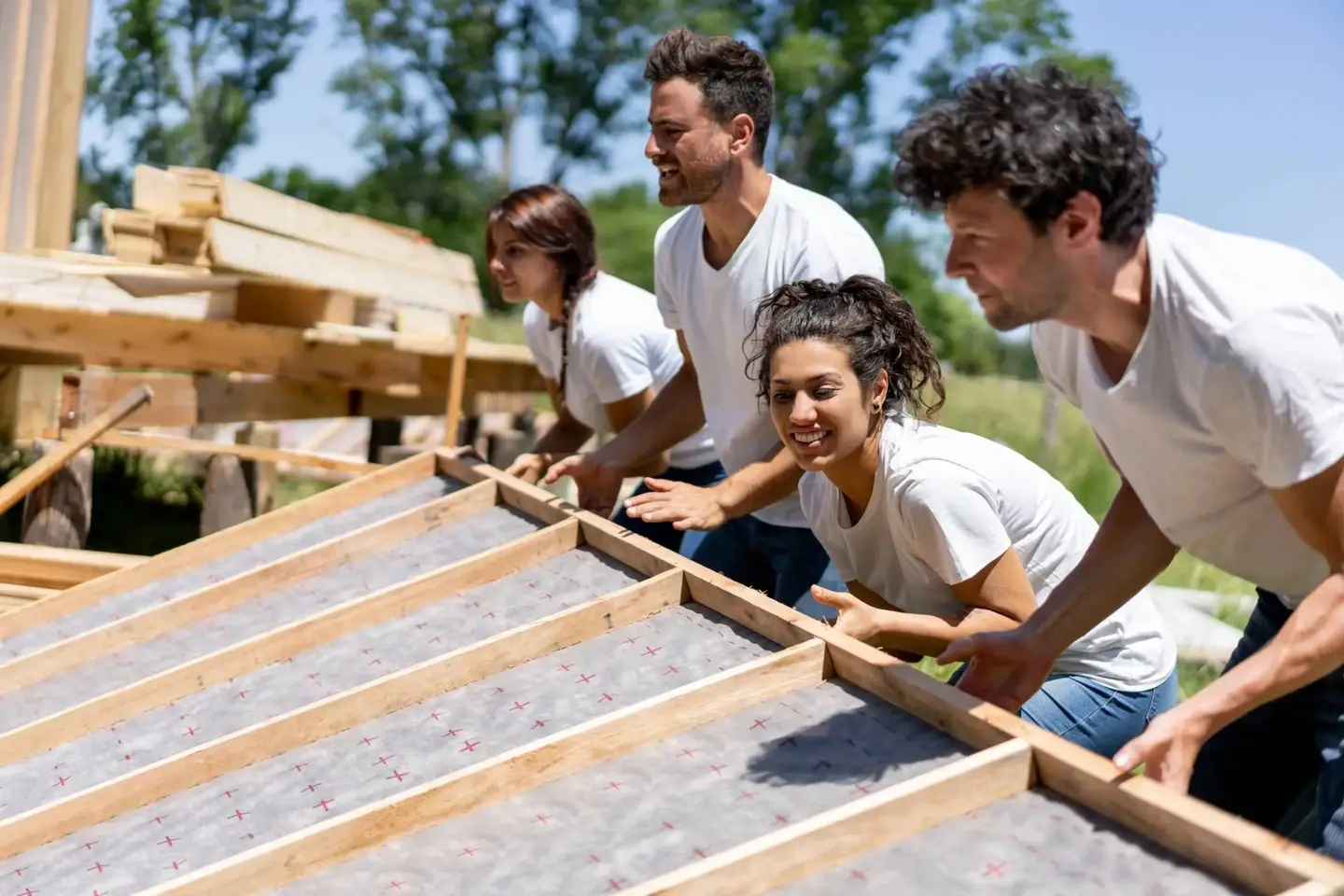 people building a house